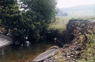 Destroyed bridge on river Bobritzsch by Friedersdorf